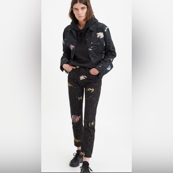 NWT Levi's X Star Wars | 501 Original Cropped Jeans Galaxy All Over 25X26/Sz 2 - Picture 2 of 16